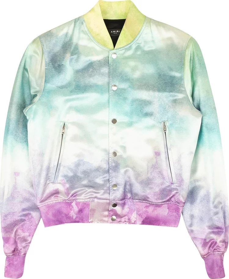 image of $1500 Amiri Multicolor Watercolor Silk Bomber Jacket, Men's (Size XL)