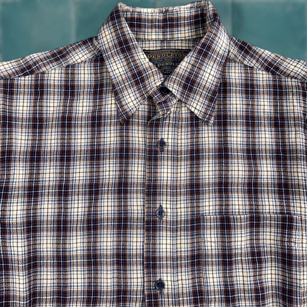 Pendleton VINTAGE Pendleton Shirt Mens M Wool Plaid Flannel USA Button 1970s 70s Brown Size US M / EU 48-50 / 2 - 1 Thumbnail