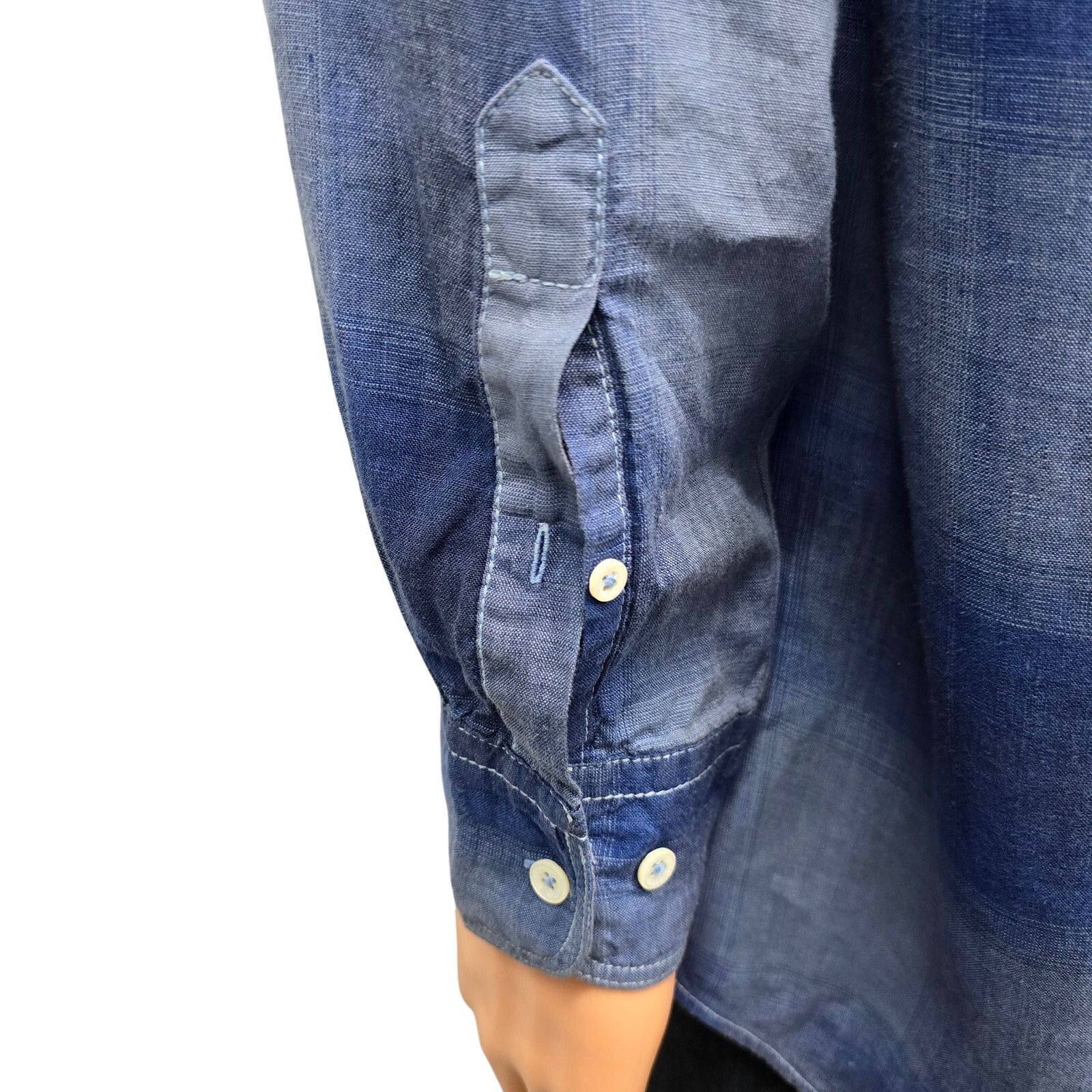 BUGATCHI Bugatchi Uomo Linen Shirt L Shaped Fit Ombre Plaid Roll tab Size US L / EU 52-54 / 3 - 7 Thumbnail