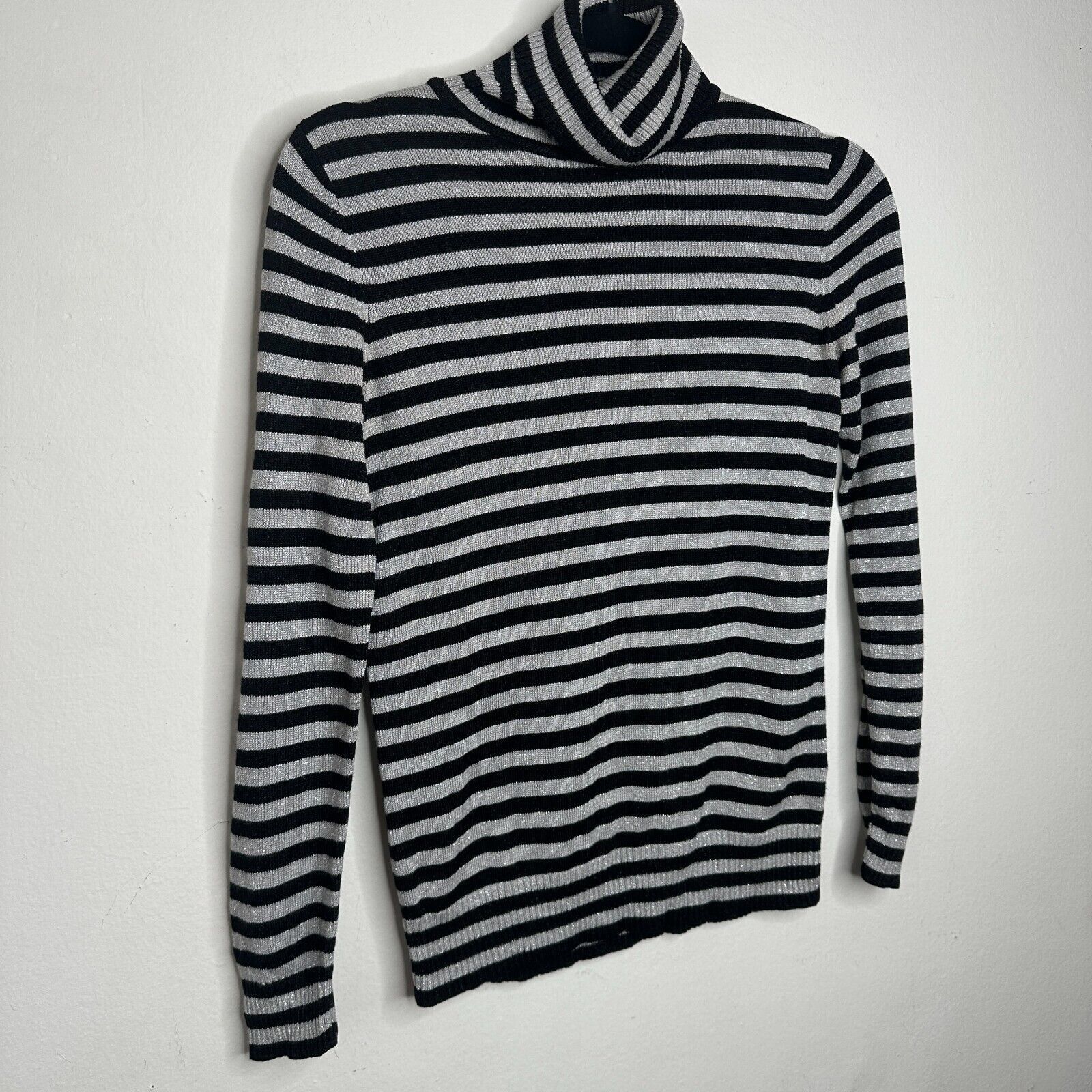 Other Joseph A. Silver Black Stripe Metallic Turtleneck Sweater PP Size S / US 4 / IT 40 - 3 Thumbnail