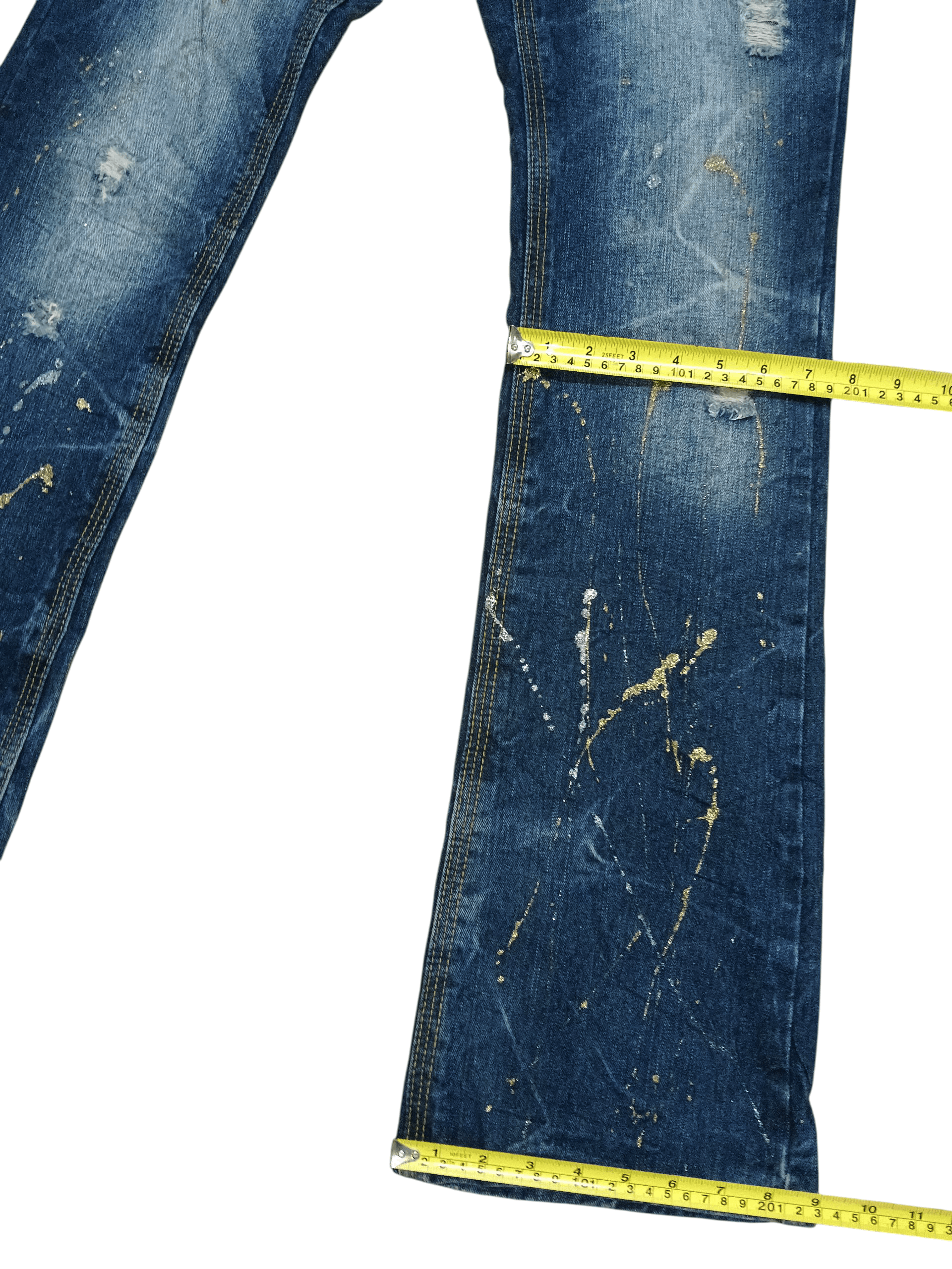 Japan Blue 🔥Skull🔥Splash Distressed Flare Jeans Size US 30 / EU 46 - 7 Thumbnail
