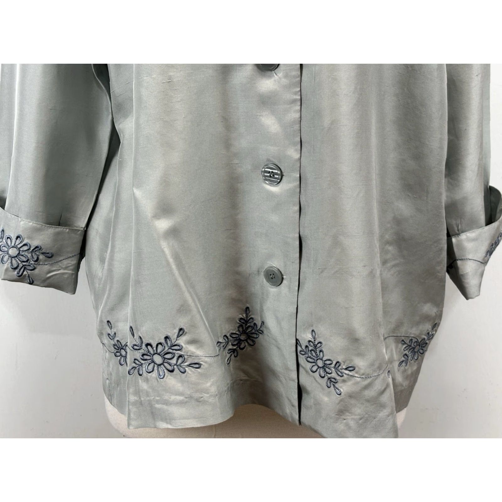 Vintage VINTAGE ISC Silk Outfit Pants Shirt Grey Large Womens 1990s Embroidered Y2K Fairy Size L / US 10 / IT 46 - 7 Thumbnail