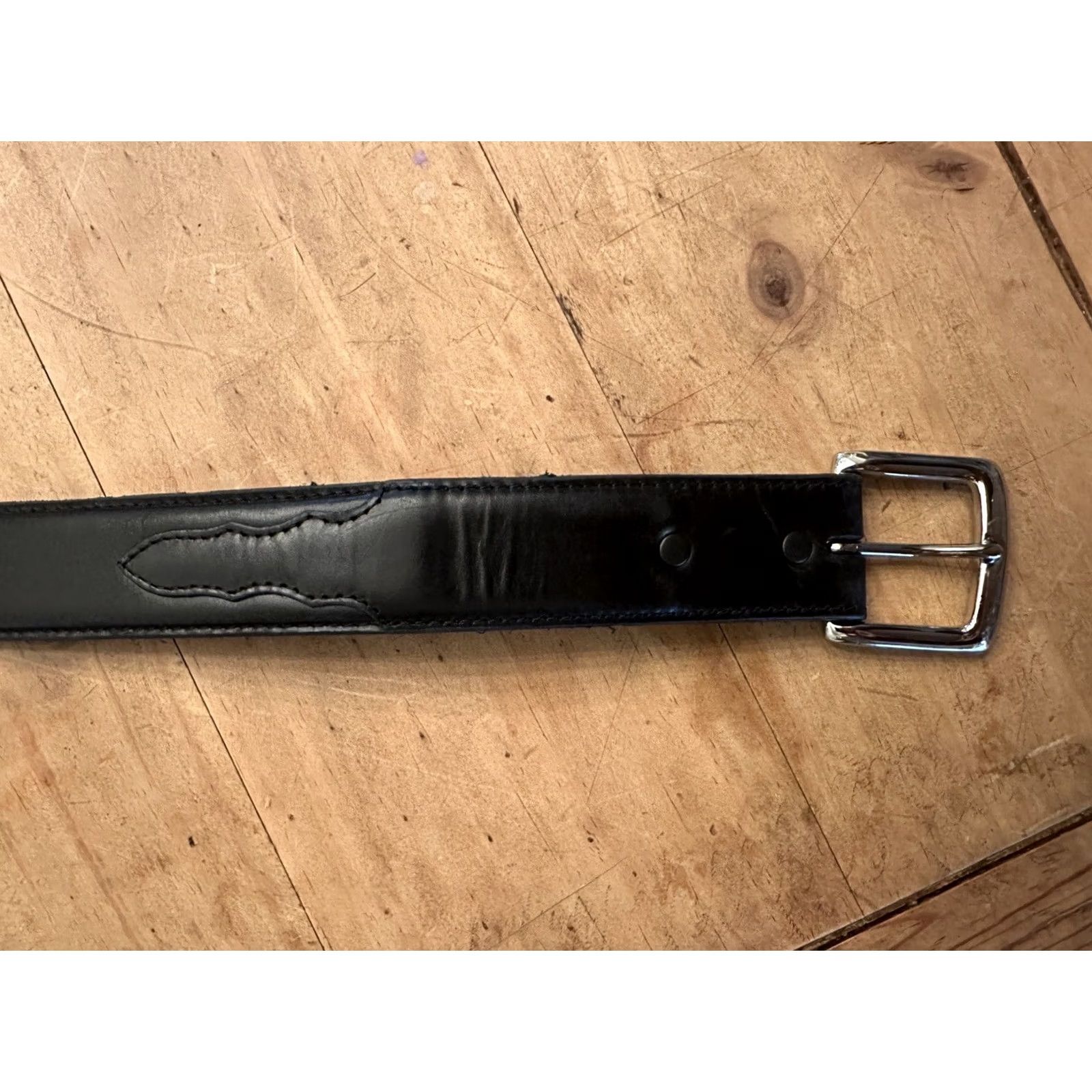 Vintage 3D Belt Company Belt Men's Basic Overlay Feathered Black Leather D1011 Size 34 Western Regular Mens Size 34 - 2 Thumbnail