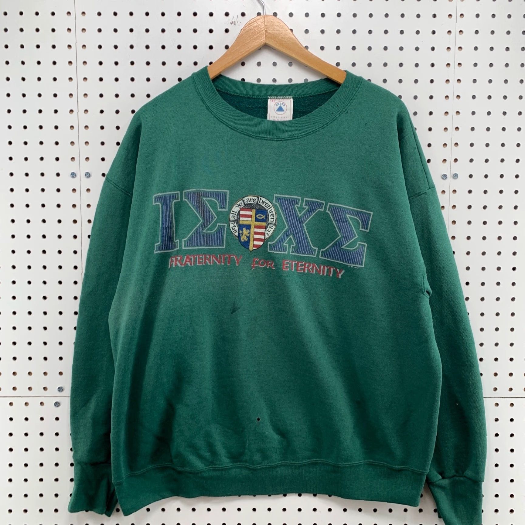 Delta VINTAGE Fraternity For Eternity Crew Neck Sweatshirt Mens XL Green IEXE 25X26 Delta Size US XL / EU 56 / 4 - 4 Thumbnail