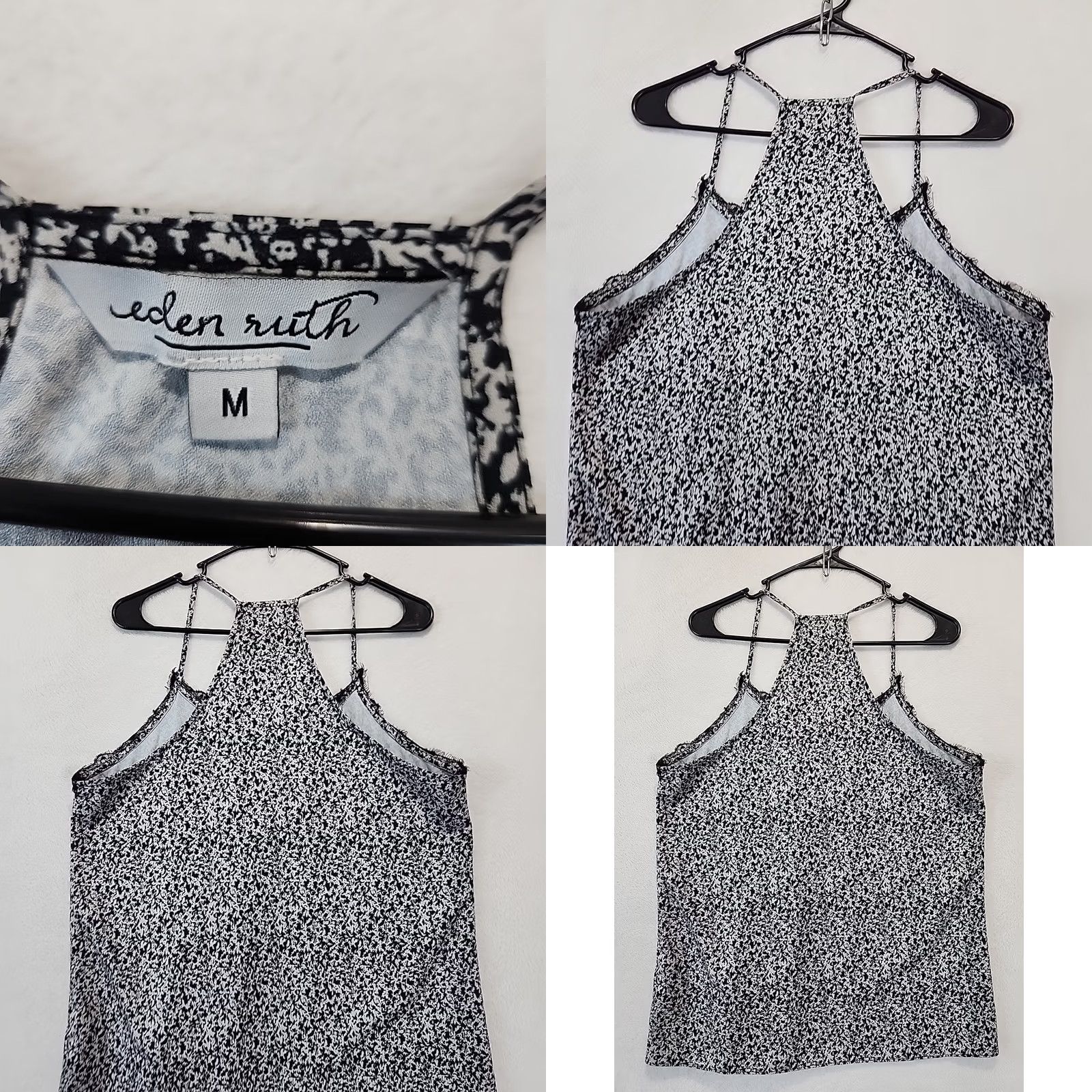 Vintage Eden Ruth Camisole Tank Top Racerback V-Neck Lace Trim Floral Black & White Womens M Lace Tank Top Size M / US 6-8 / IT 42-44 - 8 Thumbnail