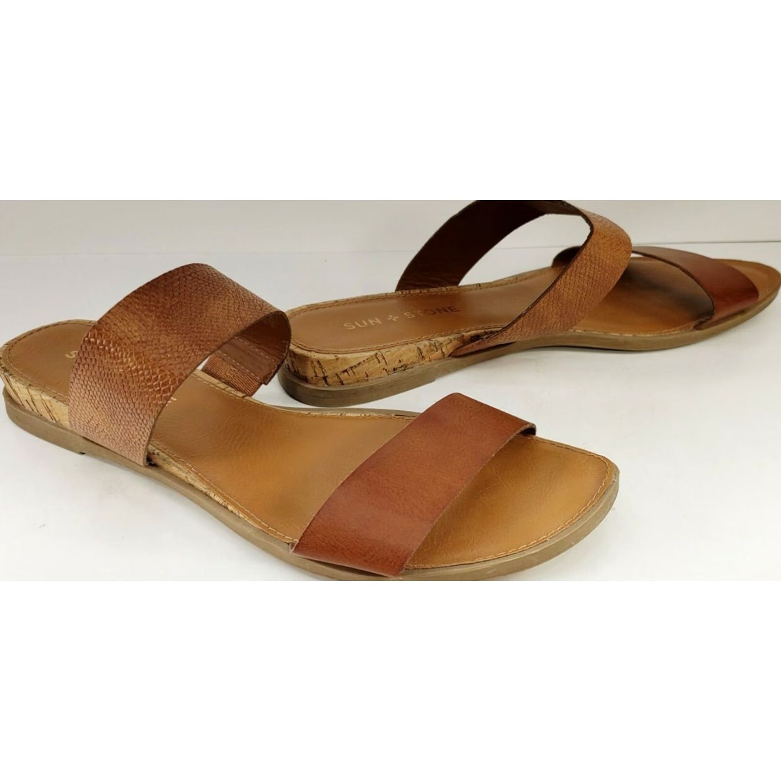 Vintage Sun + Stone Women's Slides Double Crossover Sandals Brown Size 7.5M EUC Shoes Slip On Casual Comfort Footwear Size US 8 / IT 38 - 2 Thumbnail