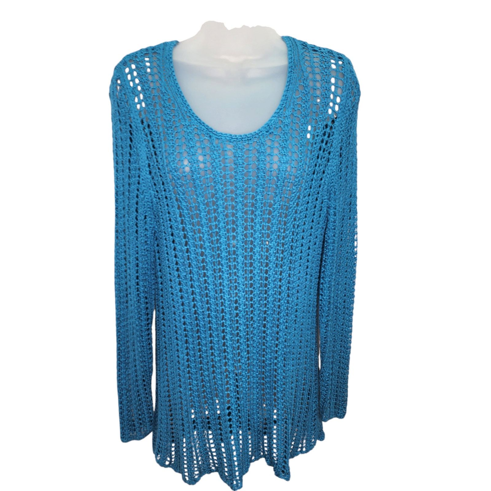 Other J. Jill Blue Open Knit Long Sleeve Tunic Linen Sweater Size L / US 10 / IT 46 - 1 Thumbnail