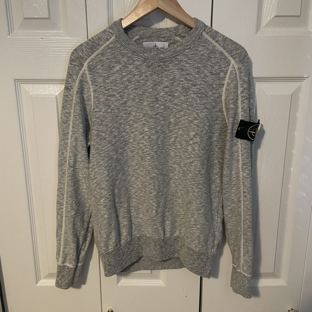 Stone Island Speckled Cotton Knit Crewneck Sweater Grey