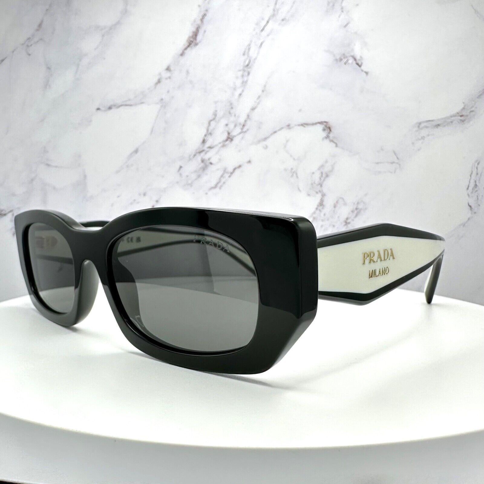 Prada New PRADA Sunglasses Logo Black & White Gold Metallic Logo Size ONE SIZE - 5 Thumbnail