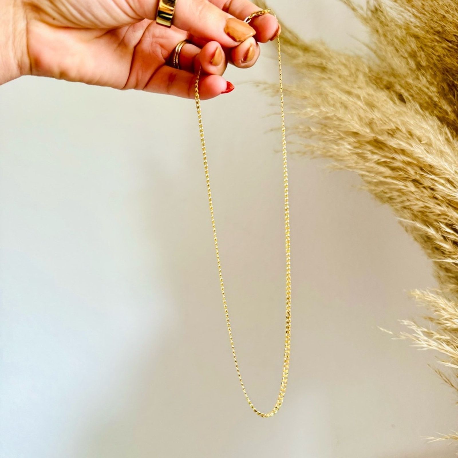 Sterling Silver NEW 14 Gold Plated 18” Chain Cuban Link Diamond Cut Necklace Size ONE SIZE - 11 Thumbnail