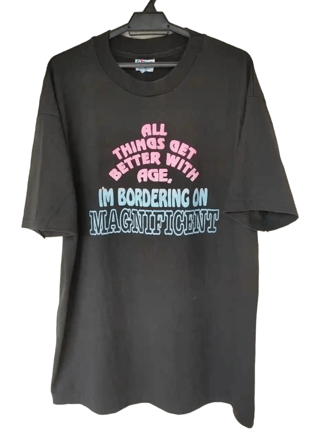 image of Hanes x Humor 80's Vintage Wording T in Black, Men's (Size 2XL)