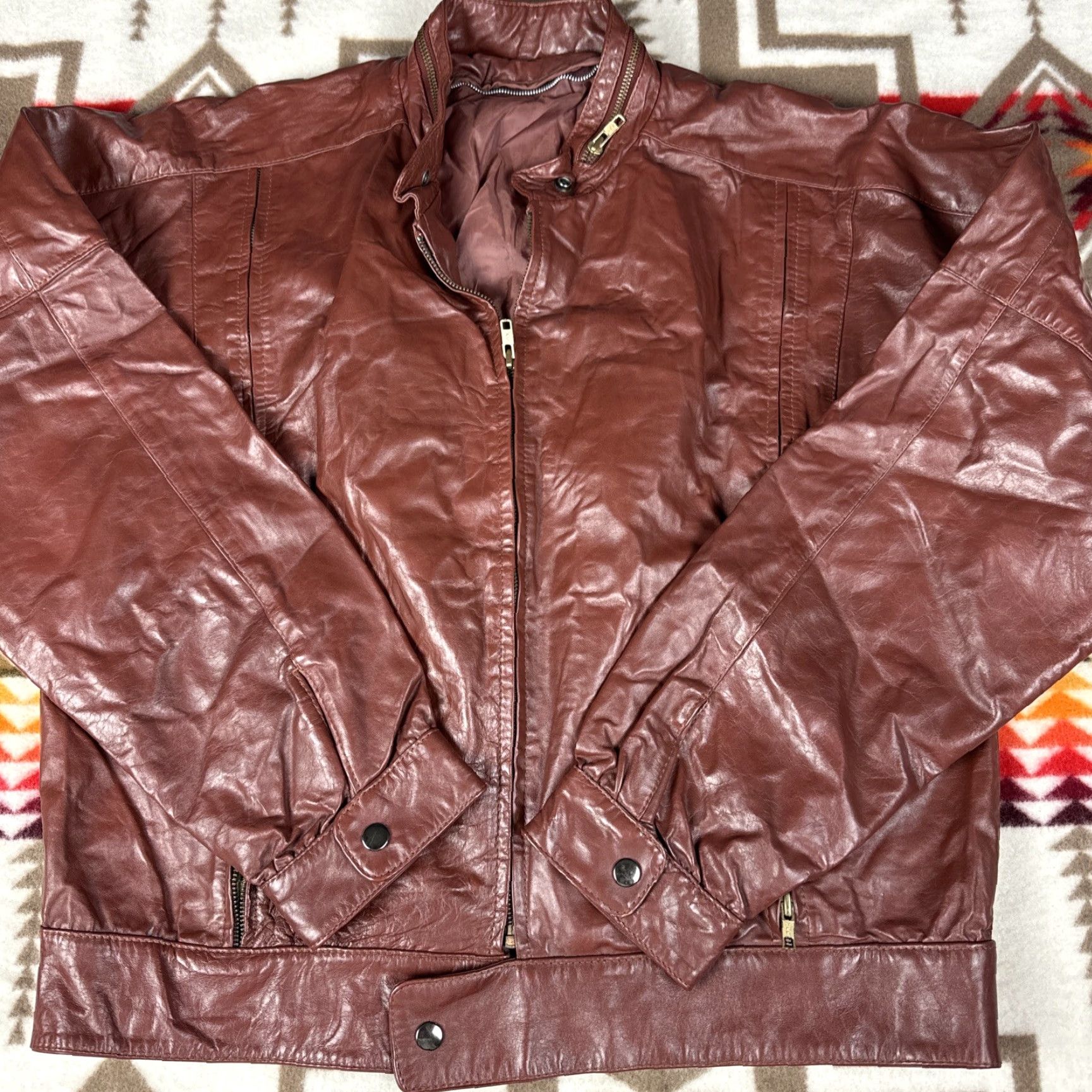 Nique VINTAGE Brown Leather Moto Jacket Bomber Mens Zip Pocket 44 Brown Leather Zip Jacket Mens 44 Bomber Jacket Zipped Pockets Size US S / EU 44-46 / 1 - 5 Thumbnail