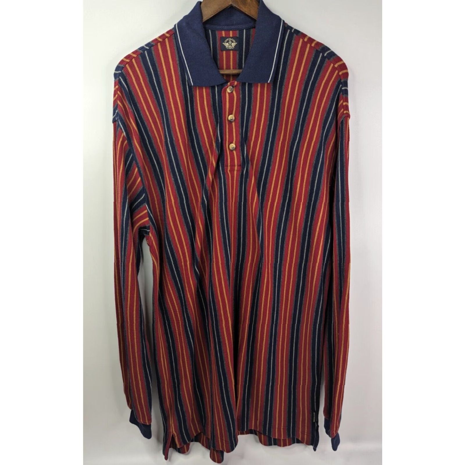 Dockers VINTAGE Dockers Polo Shirt Striped 90s Red L Mens Long Sleeve Casual College University Rugby Made In USA Size US L / EU 52-54 / 3 - 2 Thumbnail