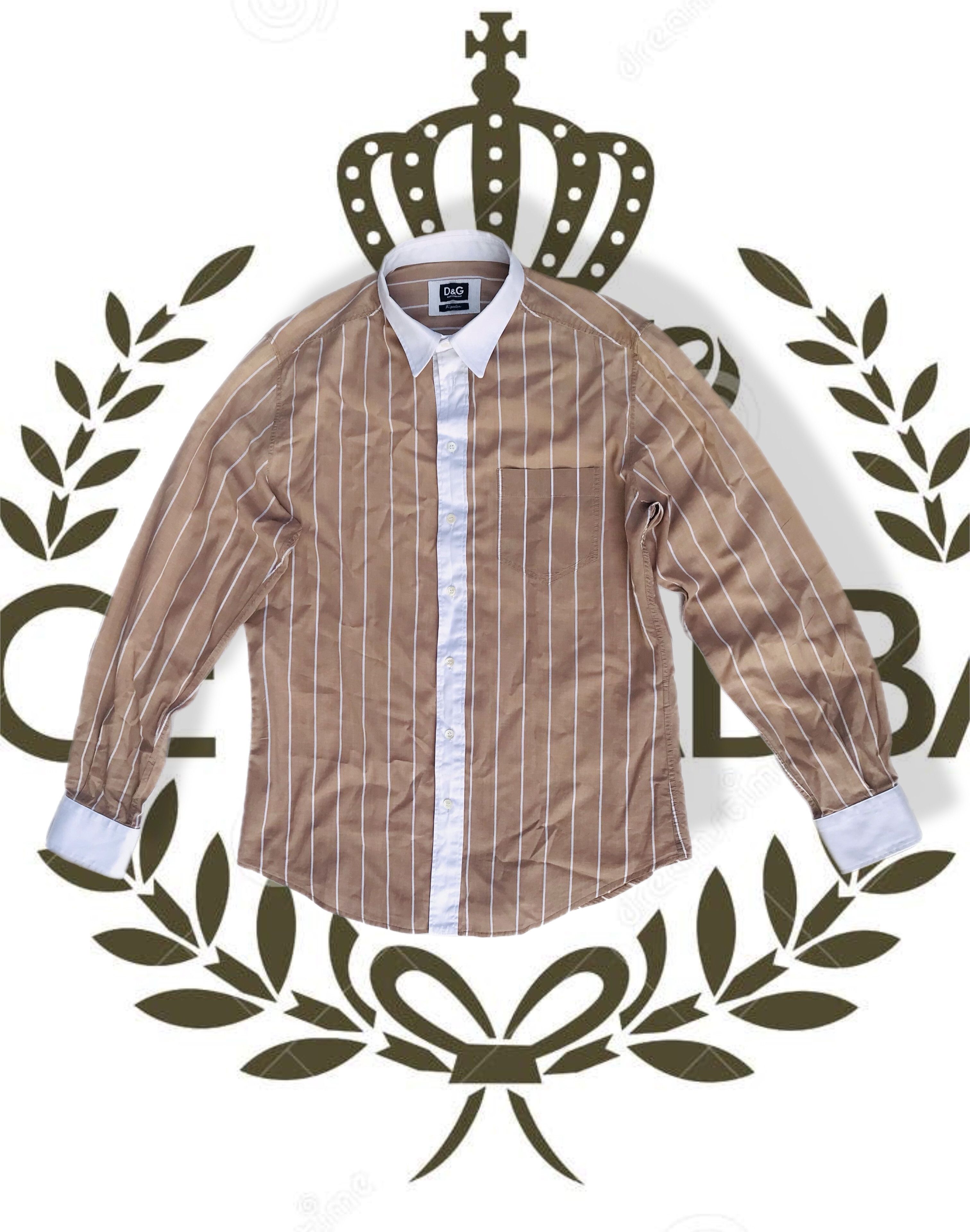 Dolce & Gabbana Dolce & Gabbana Shirt Mens Beige Stripes Long Sleeve Button Size US M / EU 48-50 / 2 - 2 Thumbnail