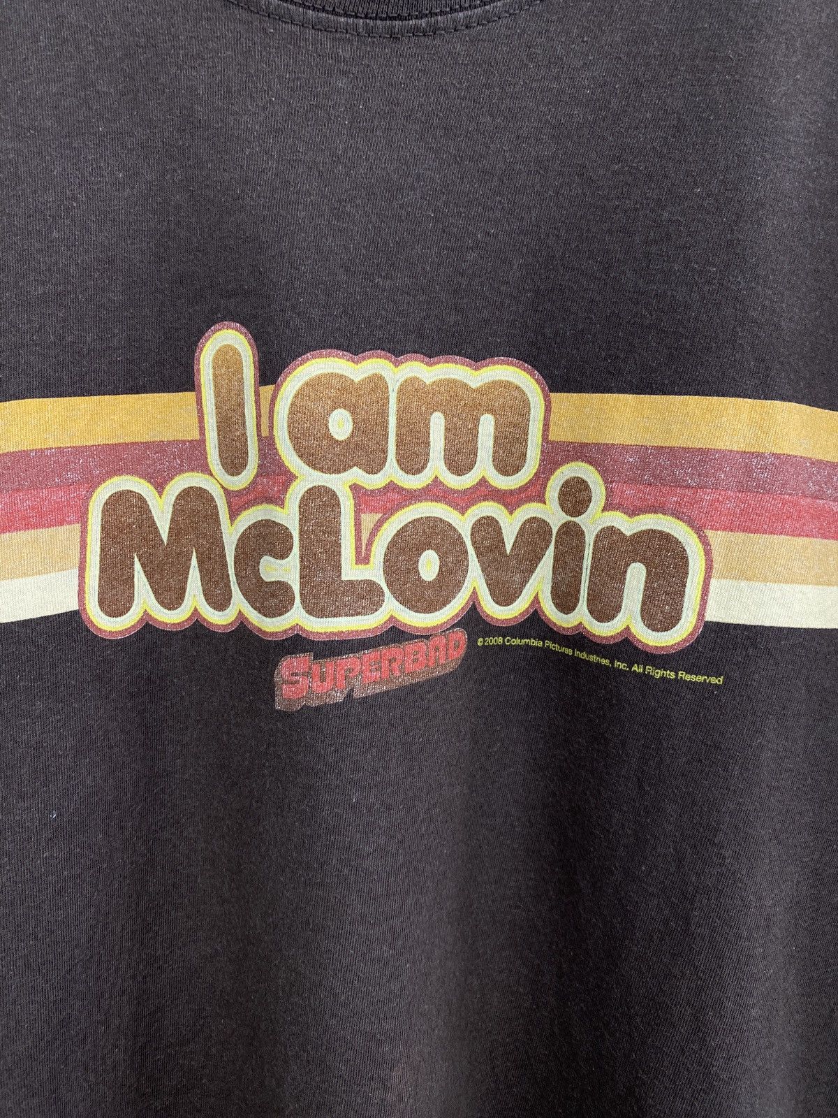 Fruit Of The Loom Vintage 2008 I Am McLovin Superbad Brown T-Shirt rare retro Size US L / EU 52-54 / 3 - 4 Thumbnail