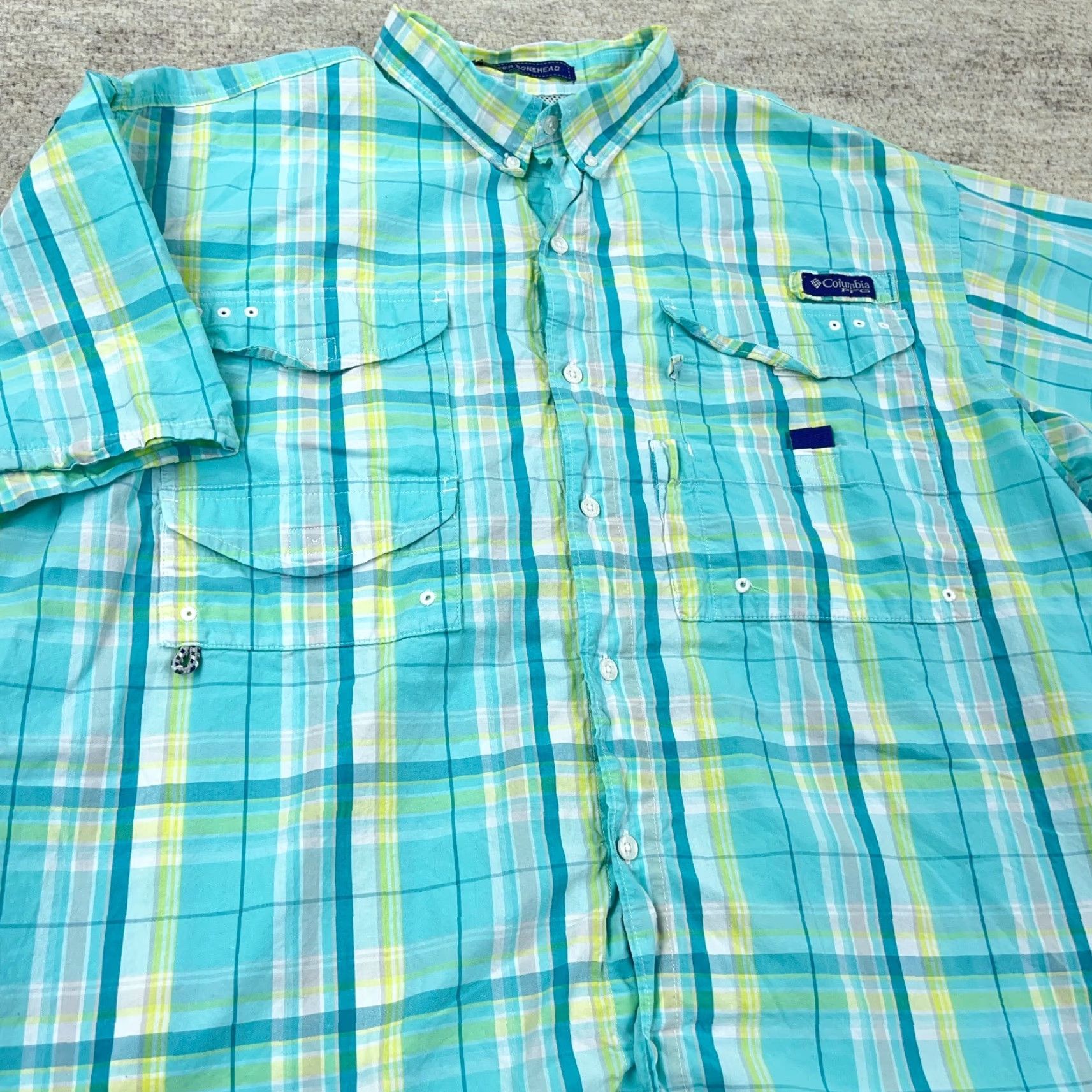 Vintage Columbia Shirt Men 1X Blue Teal Button Up Camp Classic Outdoor Fish PFG Omni-Shade Striped Size US XL / EU 56 / 4 - 5 Thumbnail