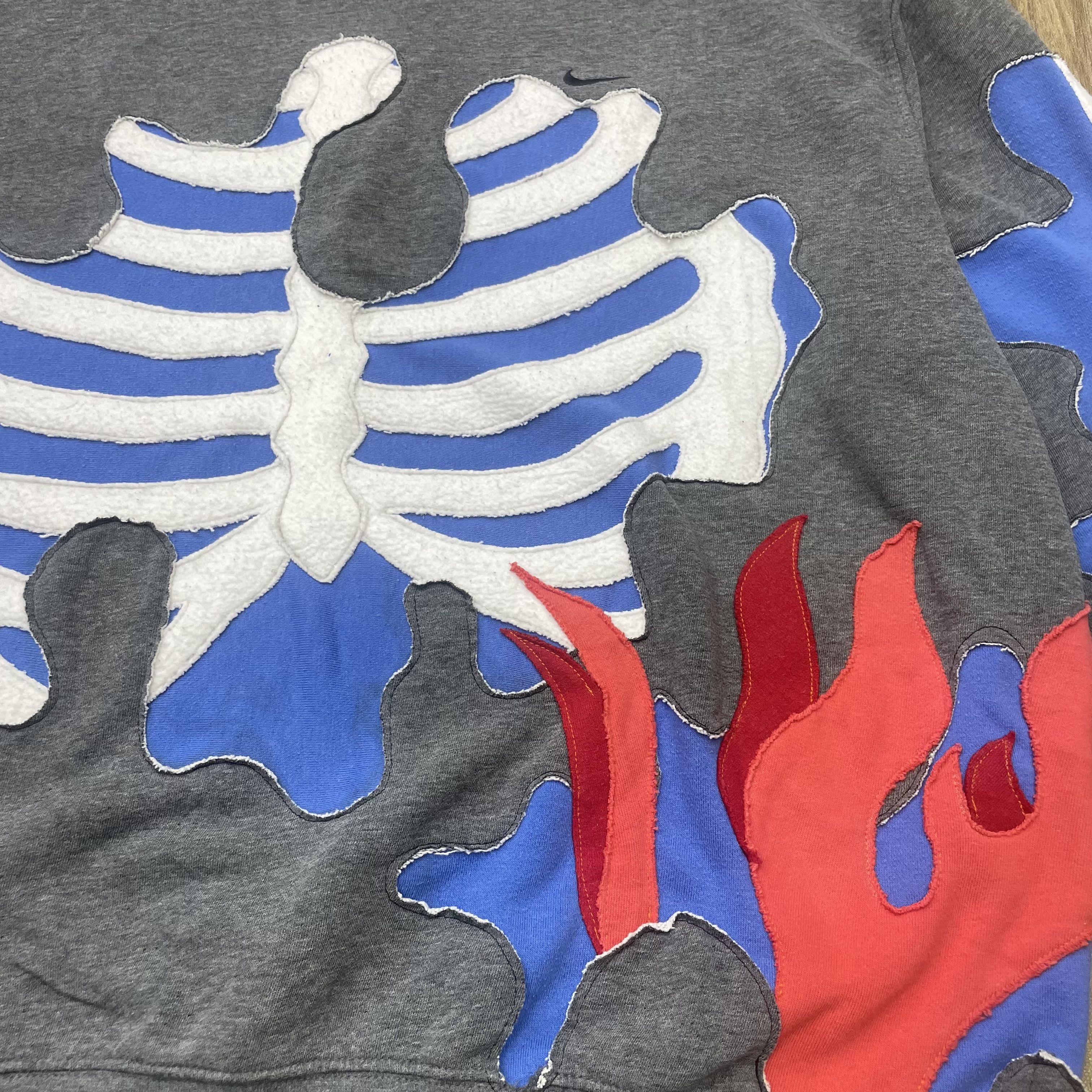 Vintage Custom Reworked Nike Skeleton Flame Patchwork Crewneck 1of1 Size US XXL / EU 58 / 5 - 3 Thumbnail