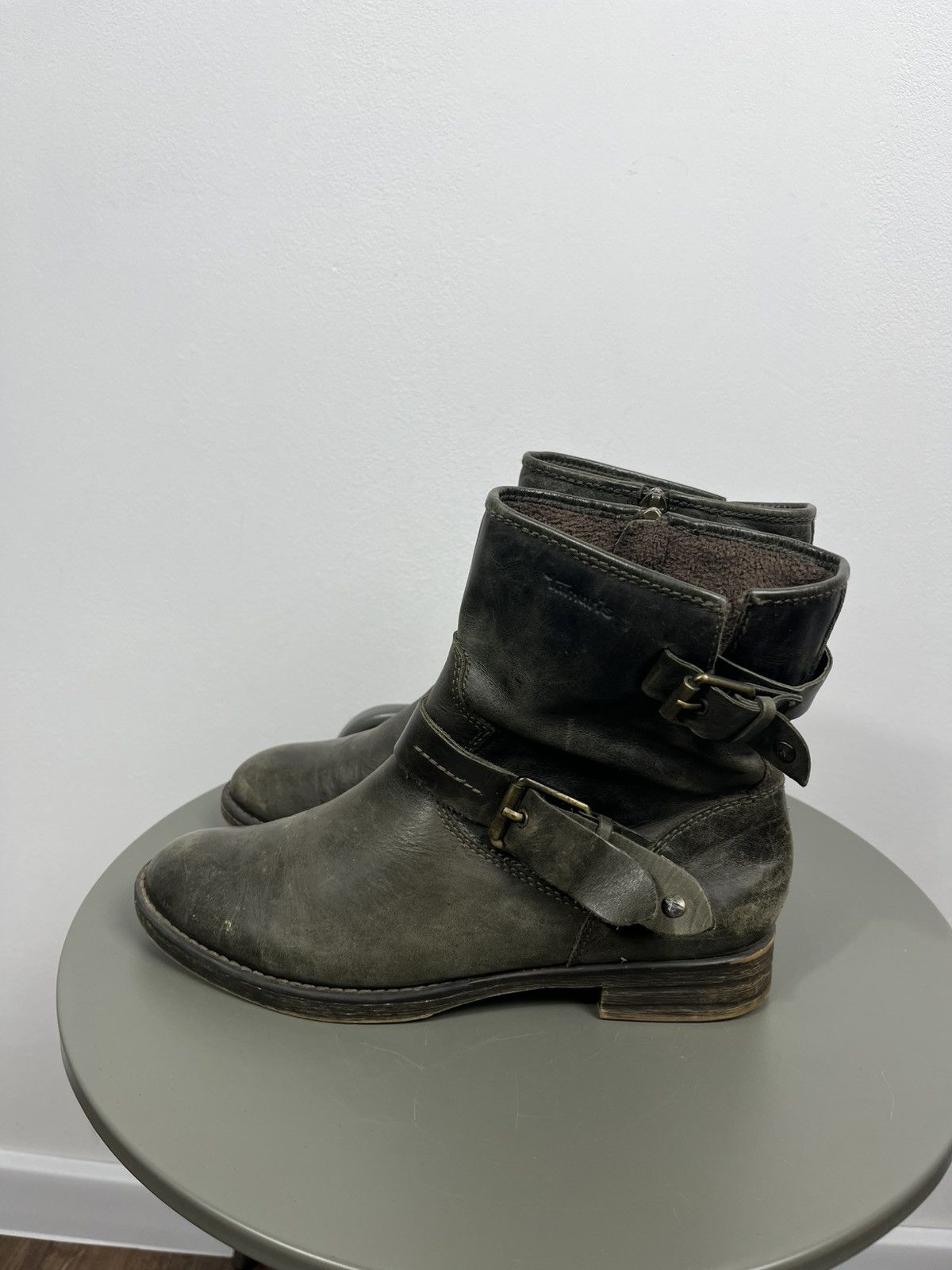 Other Distressed Leather Biker Ankle Boots Buckle Strap Zip EU 39 Size US 7 / IT 37 - 4 Thumbnail