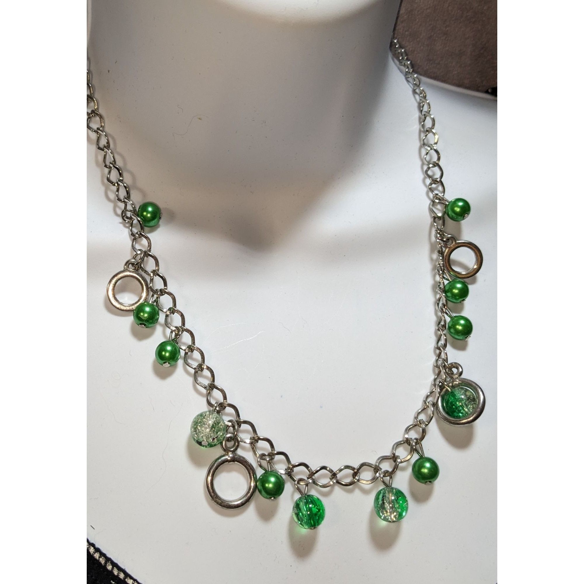 Other Green And Silver Tone Beaded Charm Necklace Size ONE SIZE - 1 Thumbnail