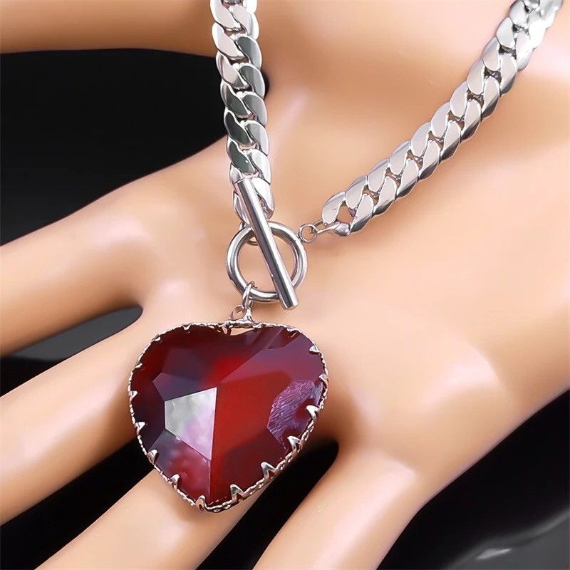 Jewelry Love Red Heart Pendant Chain Necklace Size ONE SIZE - 3 Thumbnail