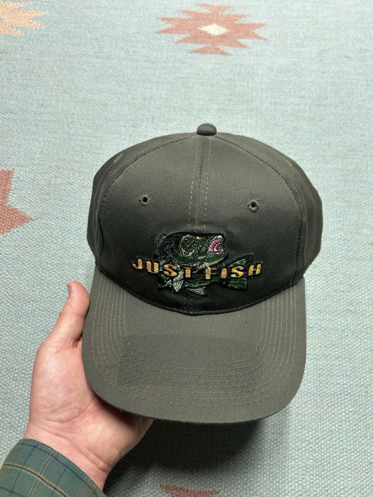 Vintage Vtg SnapBack hat just fish bass animal nature embroidered Size ONE SIZE - 3 Thumbnail