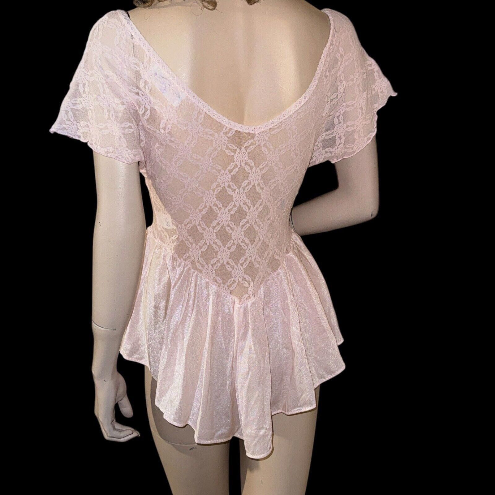 Designer Vtg Pink Nylon Cinema Etoile Lace Top Stretch Nightgown L Size ONE SIZE - 6 Thumbnail