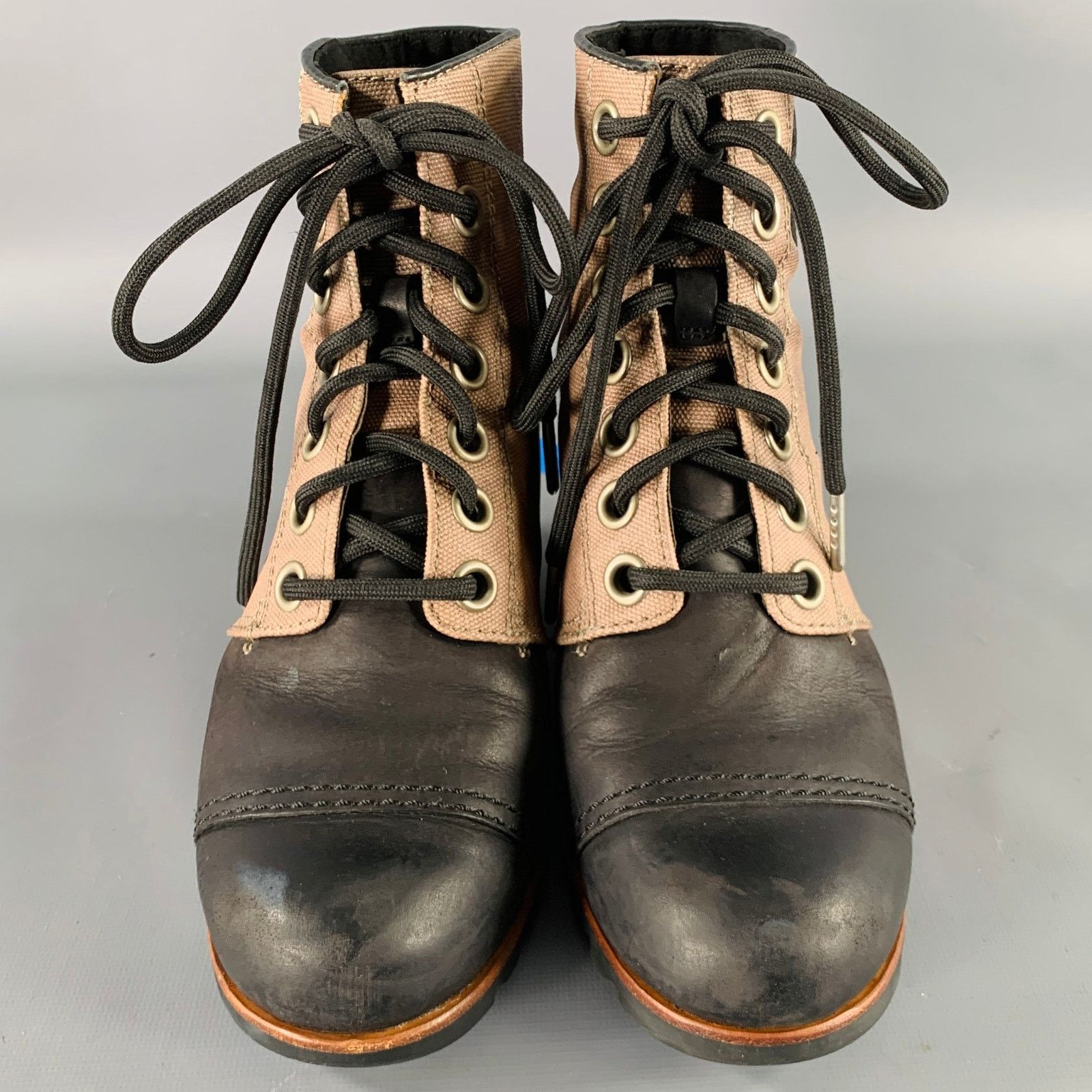 SOREL SOREL 7.5 Black Taupe Canvas Mixed Materials Wedge Boots Size US 7.5 / IT 37.5 - 4 Thumbnail