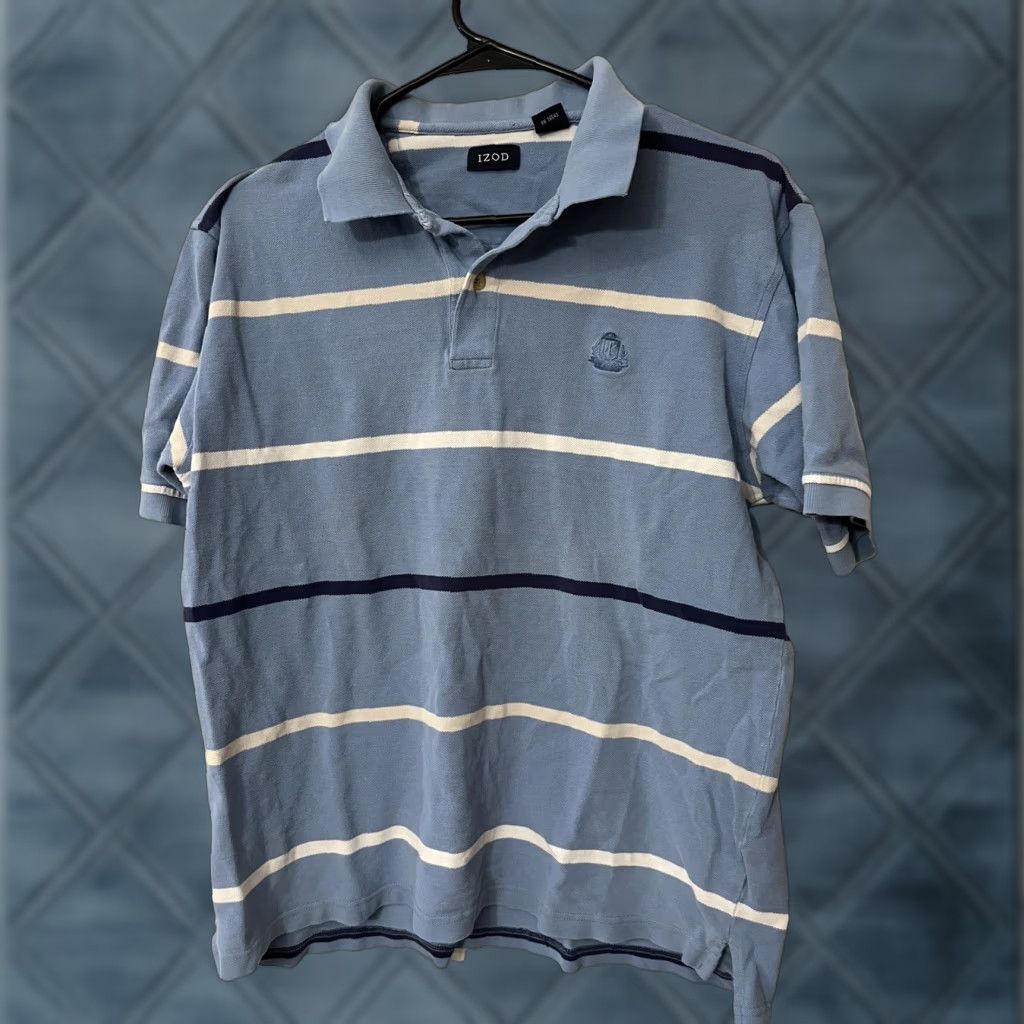Izod IZOD GOLF POLO SHIRT Men Large Blue Short Sleeve 100% Cotton Regular Fit Logo Patch Casual Mens Size US L / EU 52-54 / 3 - 1 Thumbnail