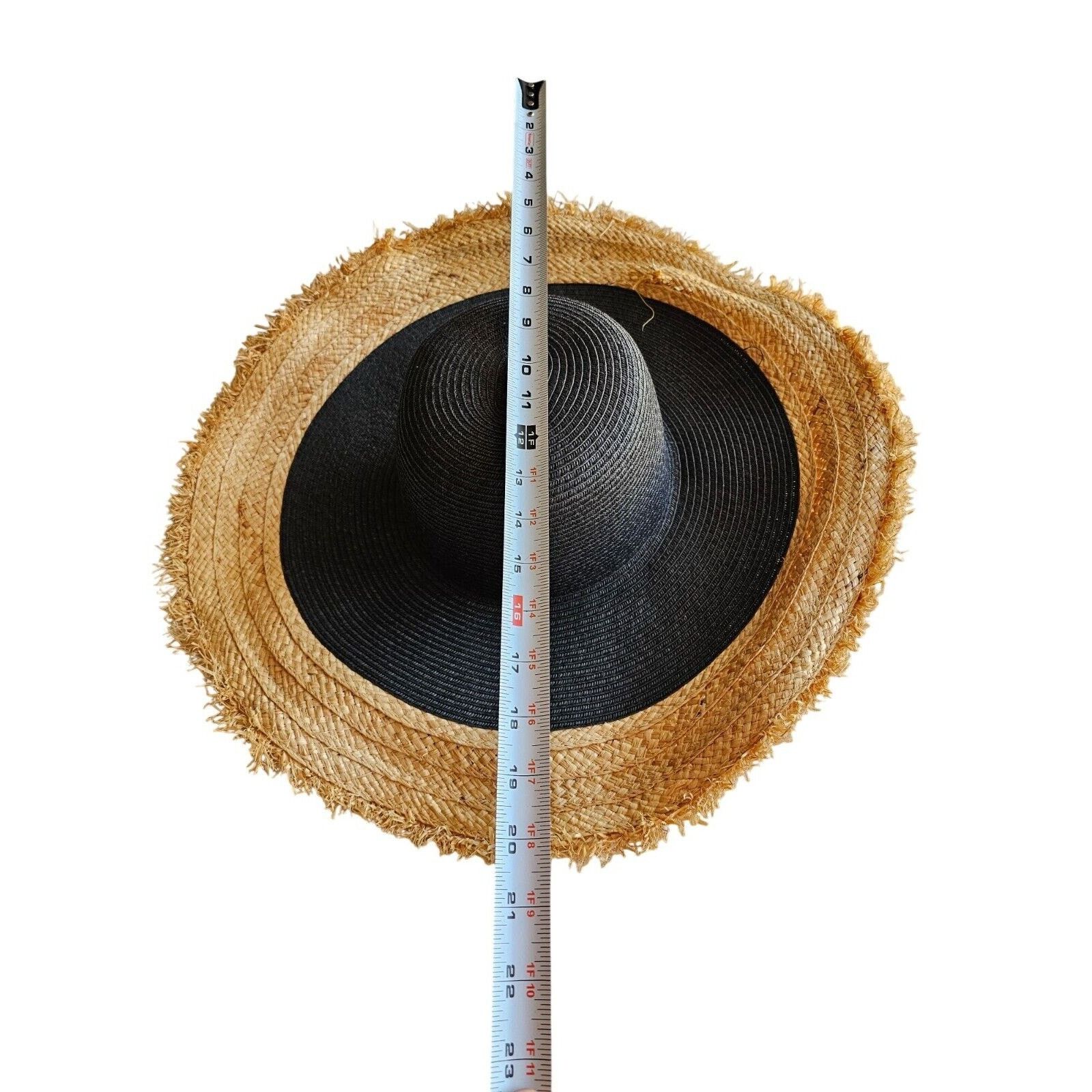 Bcbgmaxazria BCBGMAXAZRIA Black & Natural Frayed Brim Sun Hat Womens Size ONE SIZE - 7 Thumbnail