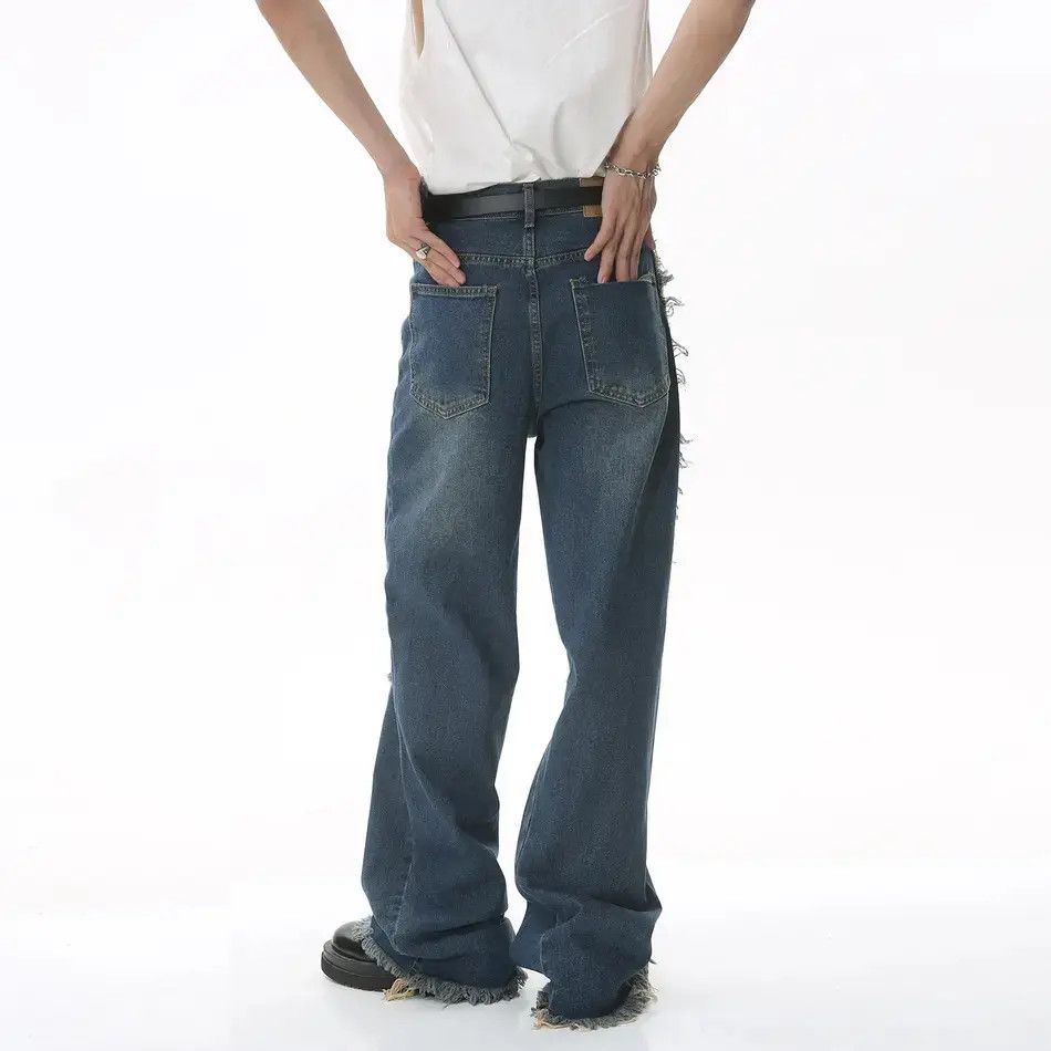 Japanese Brand Retro straight leg patchwork fringed jeans Size US 32 / EU 48 - 3 Thumbnail