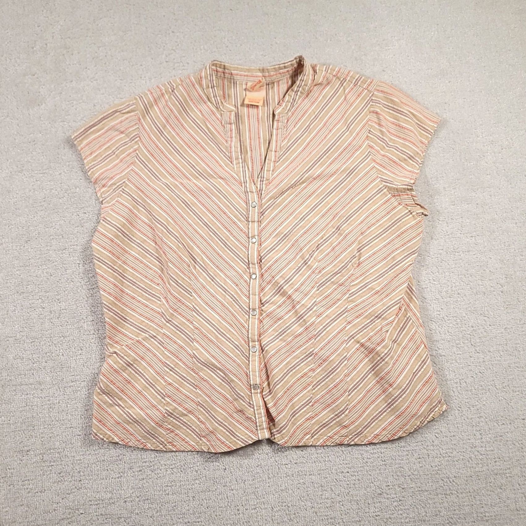 Faded Glory VINTAGE Faded Glory Shirt Womens 18/20W Beige Striped Stretch Pearl Snap V Neck Y2K Womens Size XXL / US 16-18 / IT 52-54 - 2 Thumbnail