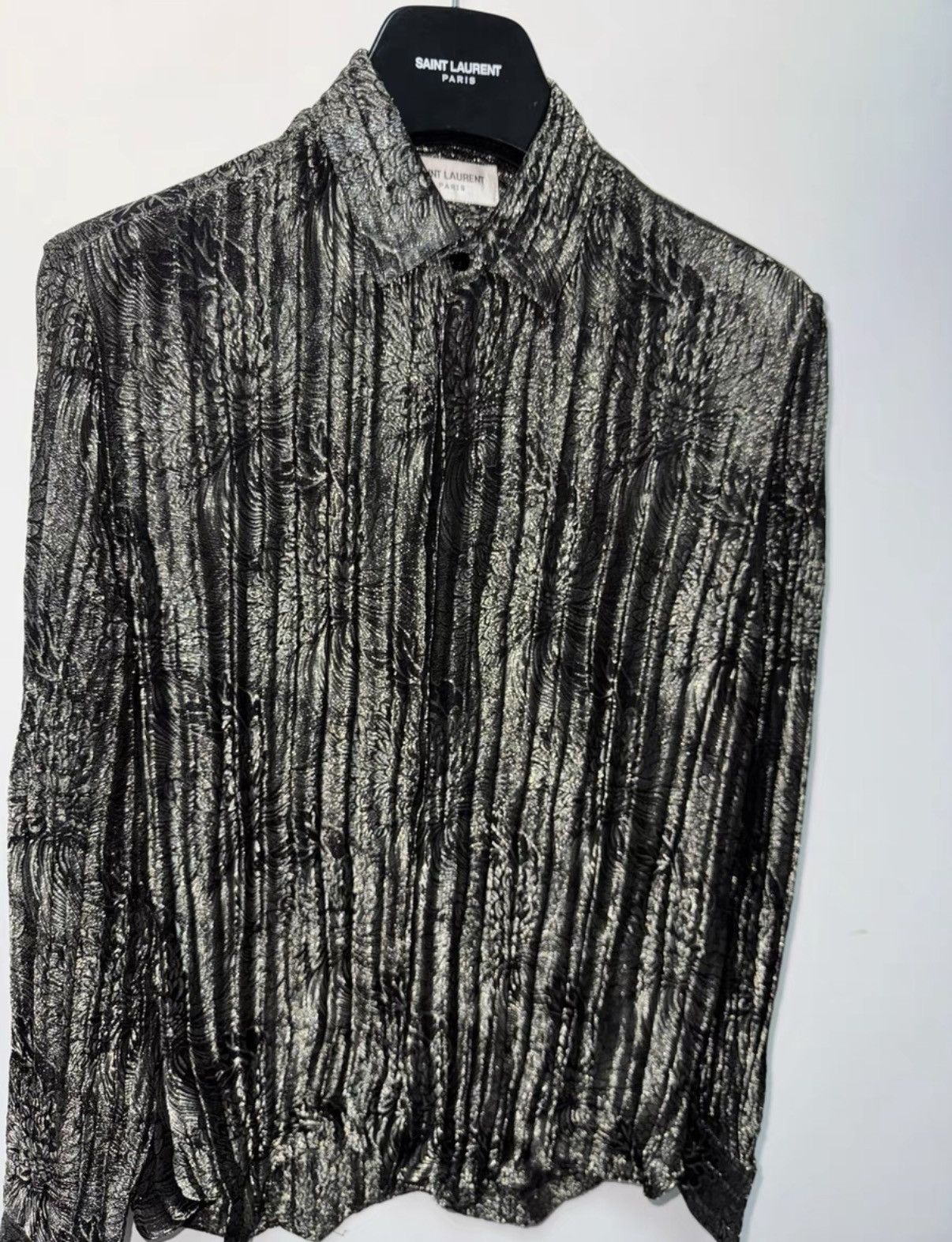 Saint Laurent Paris Saint Laurent 18FW Black/Gold Silk Embroidered Floral Shirt Size US L / EU 52-54 / 3 - 3 Thumbnail