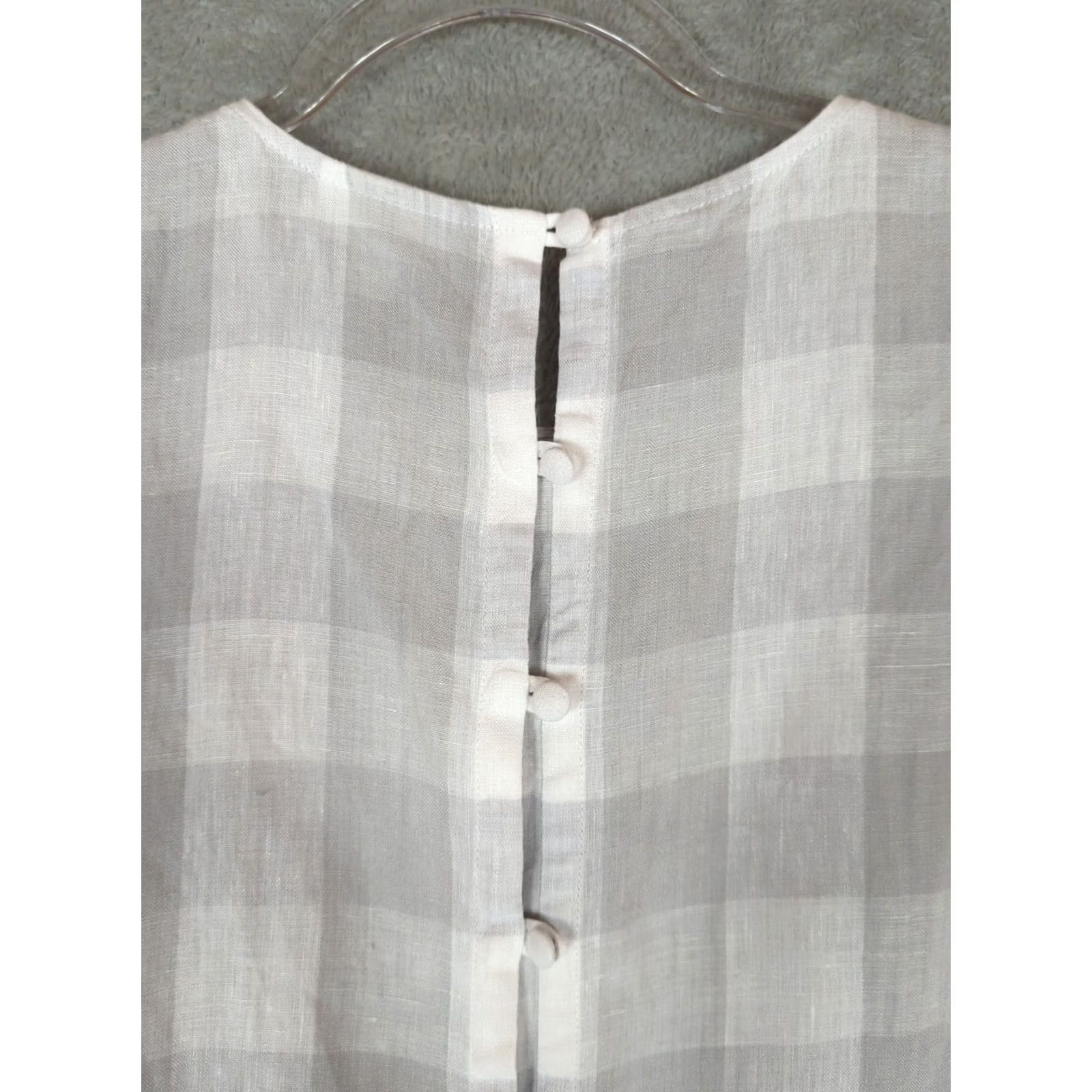 J. Jill J. JILL Love Linen Button Back Top XS Gray/White Lagenlook Beachy Cruise casual Women Size XS / US 0-2 / IT 36-38 - 3 Thumbnail