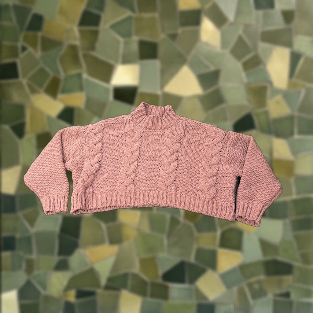 Vintage Altar'd State Womens Medium Pink Cable Knit Cropped Mock Neck Pullover Sweater Size M / US 6-8 / IT 42-44 - 1 Thumbnail