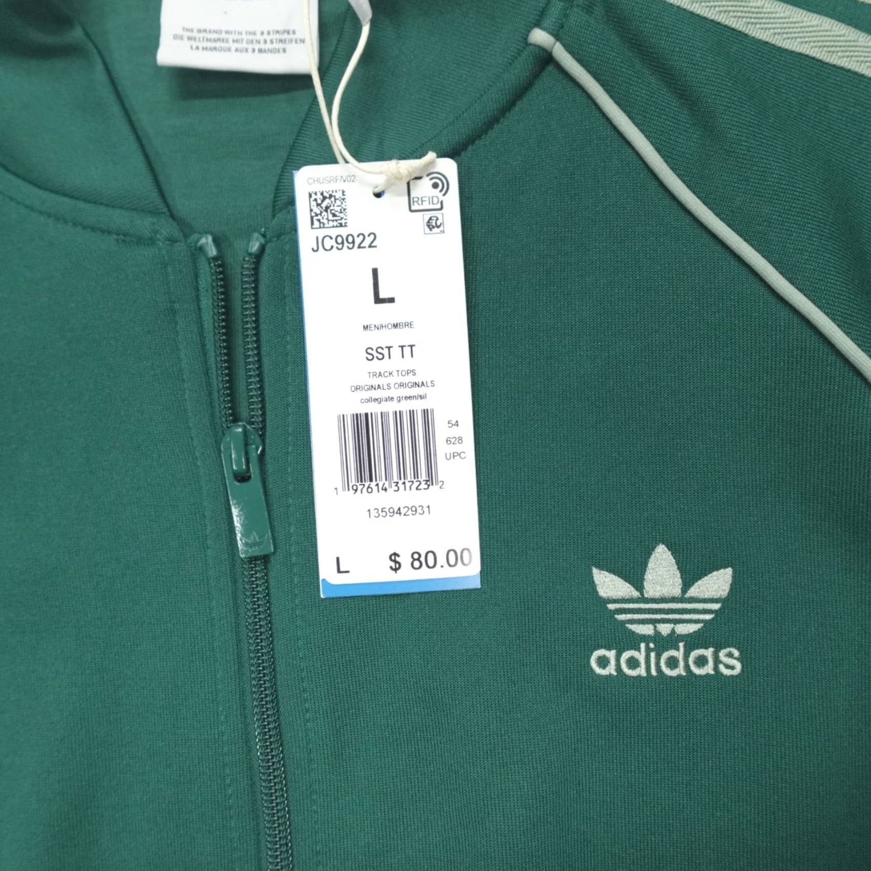 Adidas adidas Adicolor Classics SST Track Jacket Men L Green JC9922 Jacket Long Sleeve Zip Pockets Solid Logo Size US L / EU 52-54 / 3 - 3 Thumbnail