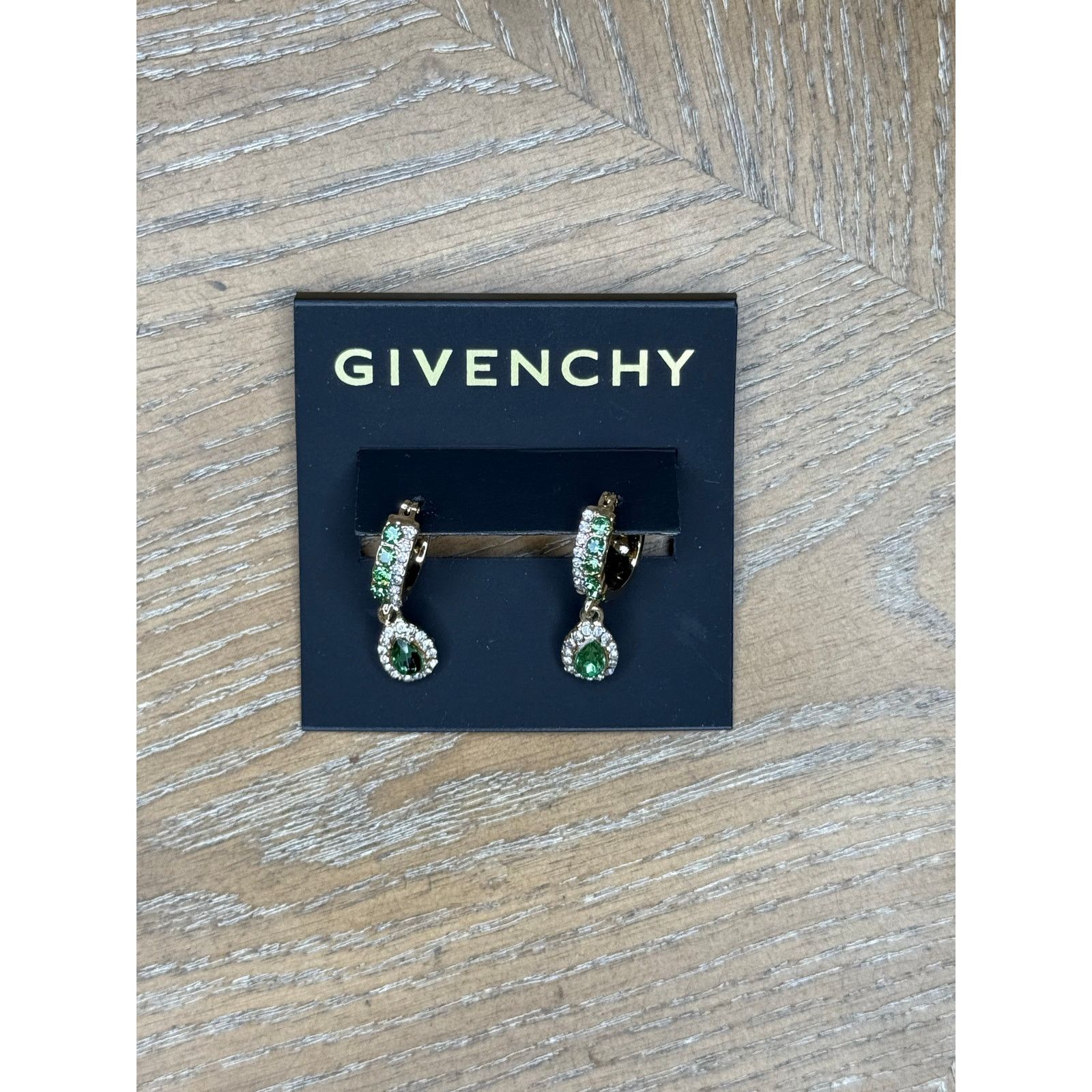 Givenchy Givenchy Green Crystal Drop Earrings Gold Tone Pave Teardrop Size ONE SIZE - 3 Thumbnail
