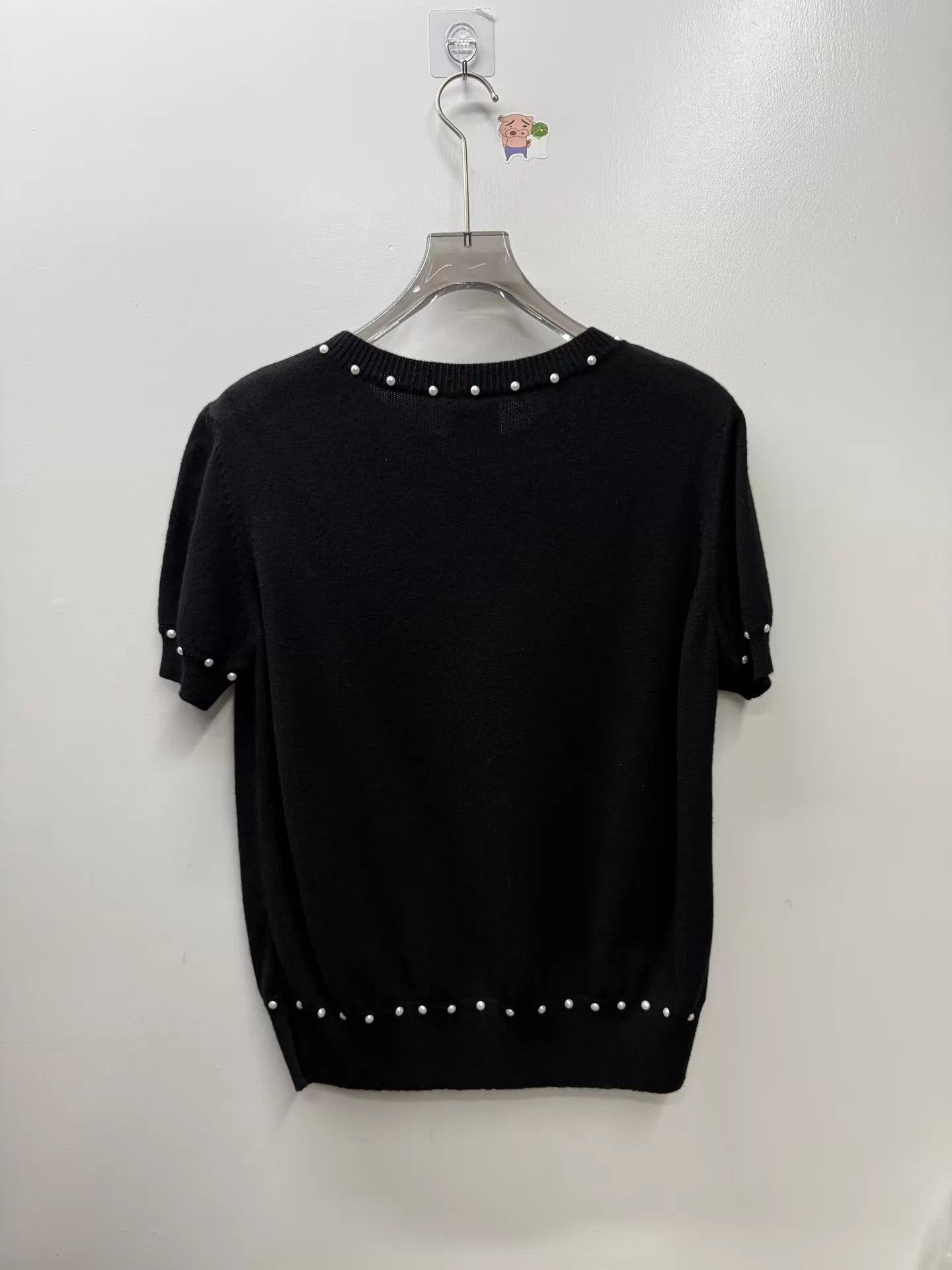 Chanel Chanel Black Pearl-Embellished Wool Short-Sleeve 38 Size S / US 4 / IT 40 - 4 Thumbnail