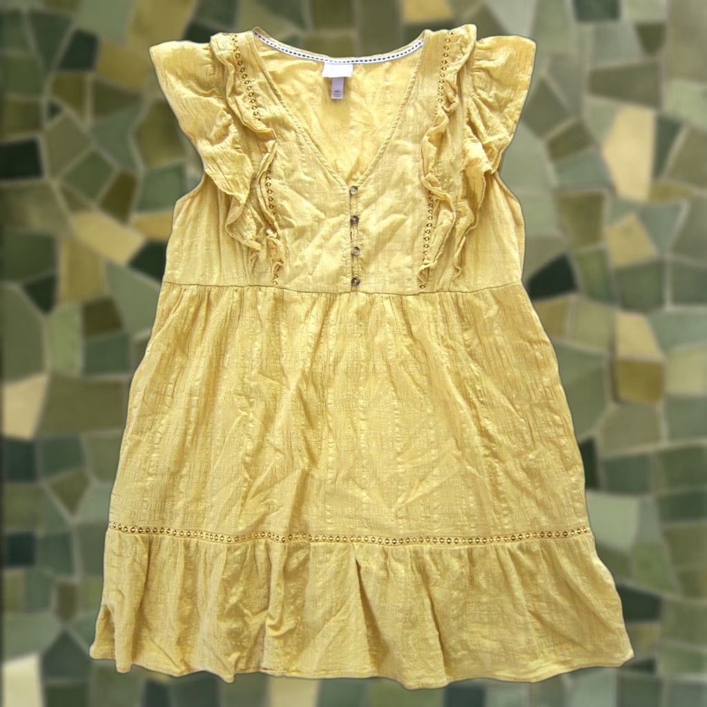 Vintage Knox Rose Cap Yellow 100% Cotton Ruffle Sleeve Pocket Tunic Peasant Dress XL Women's VintageStyle? Size XL / US 12-14 / IT 48-50 - 1 Thumbnail