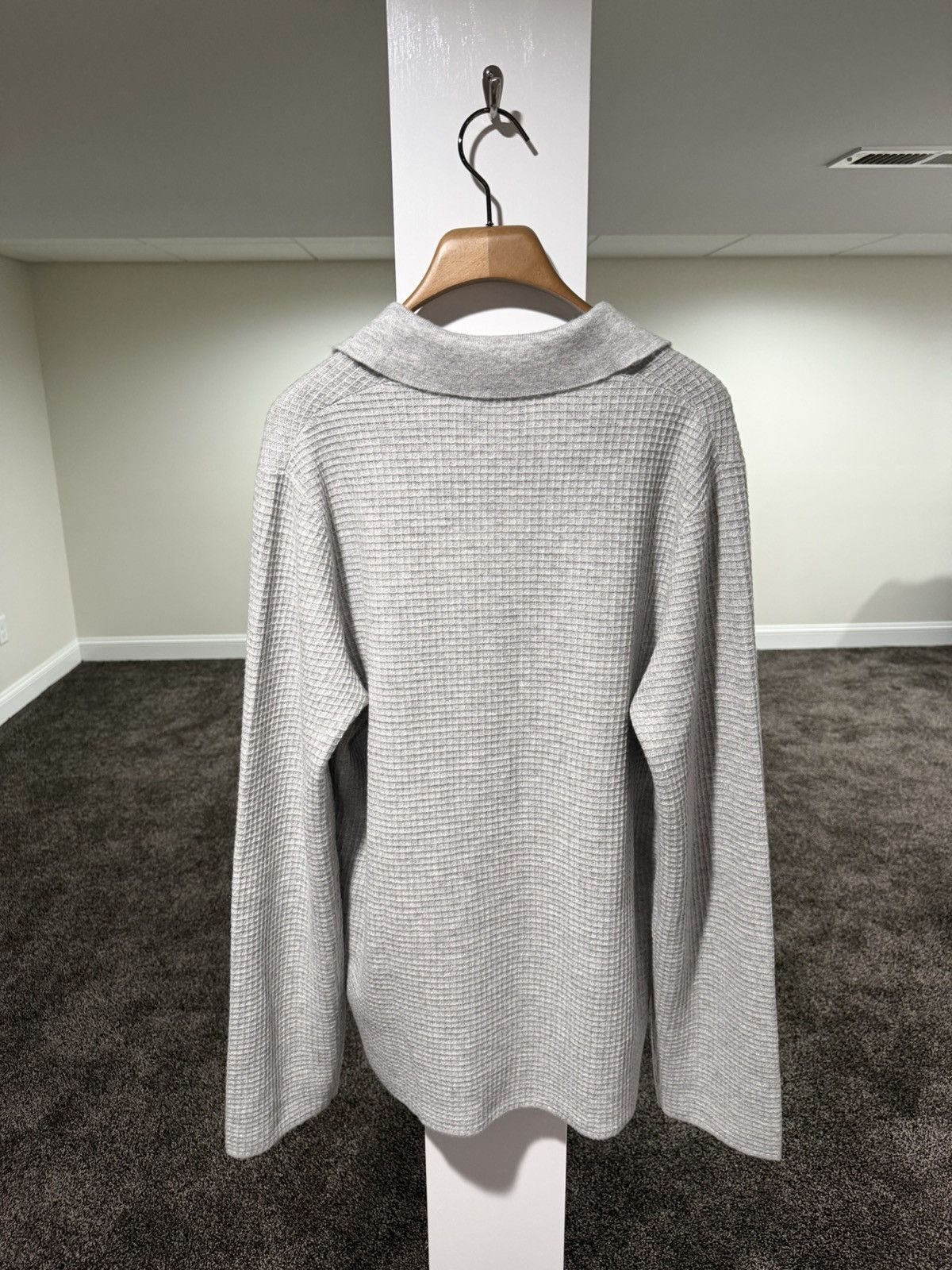 The Row The Row Barkley Wool/Cashmere Grey Button Waffle-Knit Shirt Size US L / EU 52-54 / 3 - 2 Thumbnail