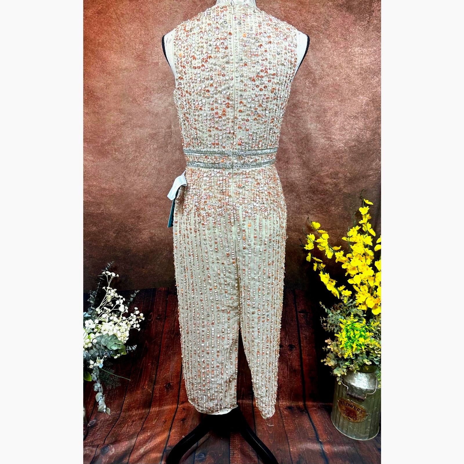 Other Mac Duggal Sleeveless High Neck Beaded Midi Dress Nude 4 Size S / US 4 / IT 40 - 11 Thumbnail