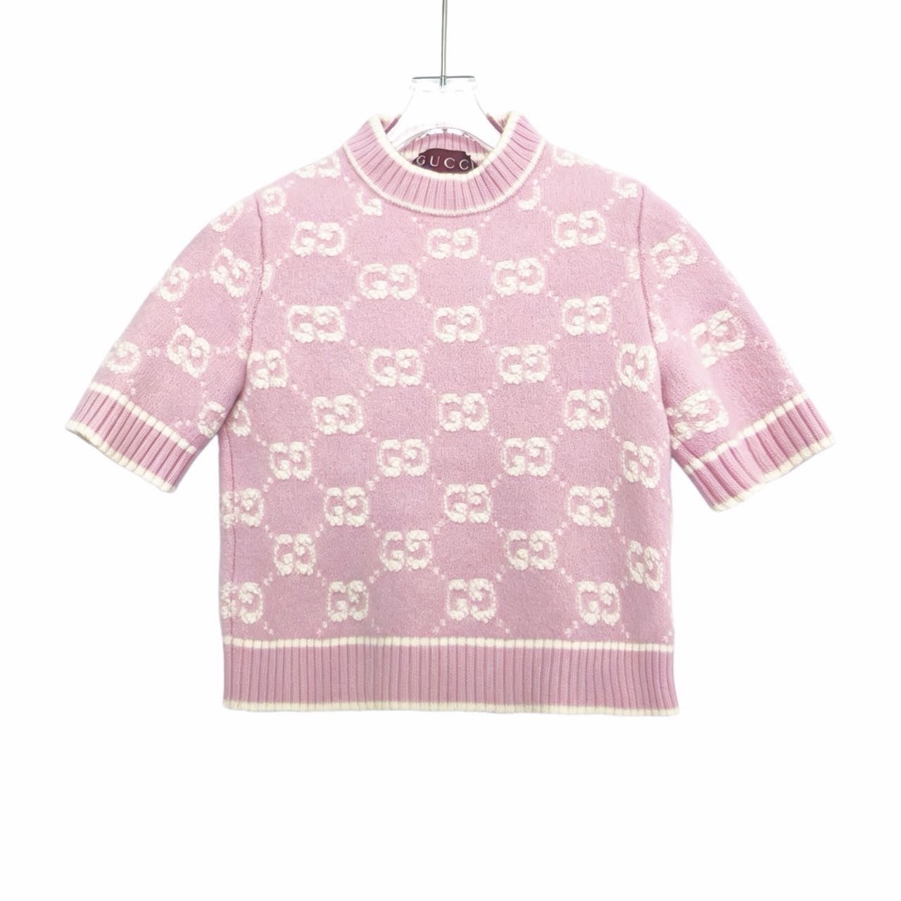 Gucci Gucci Pink Jacquard Wool Short Sleeve Sweater K26WX Size XS / US 0-2 / IT 36-38 - 1 Thumbnail