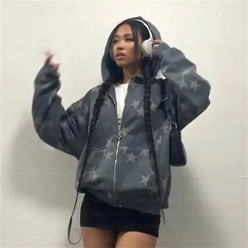 VIBE Sweatshirt with stars zipper Oversize Y2K pullover emo Size US XL / EU 56 / 4 - 4 Thumbnail