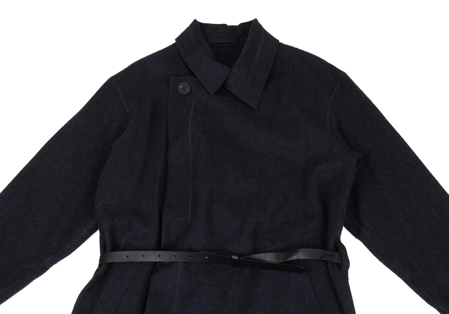 Issey Miyake Alpaca Wool Leather Belted Long Gown Coat in Navy Size US M / EU 48-50 / 2 - 2 Thumbnail