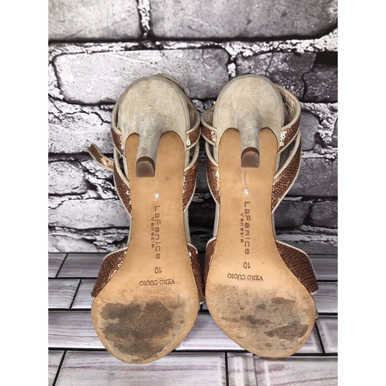 Other La Fenice Venezia Rose Pink Sequin Beige Suede Open Toe Heel Size US 10 / IT 40 - 16 Thumbnail