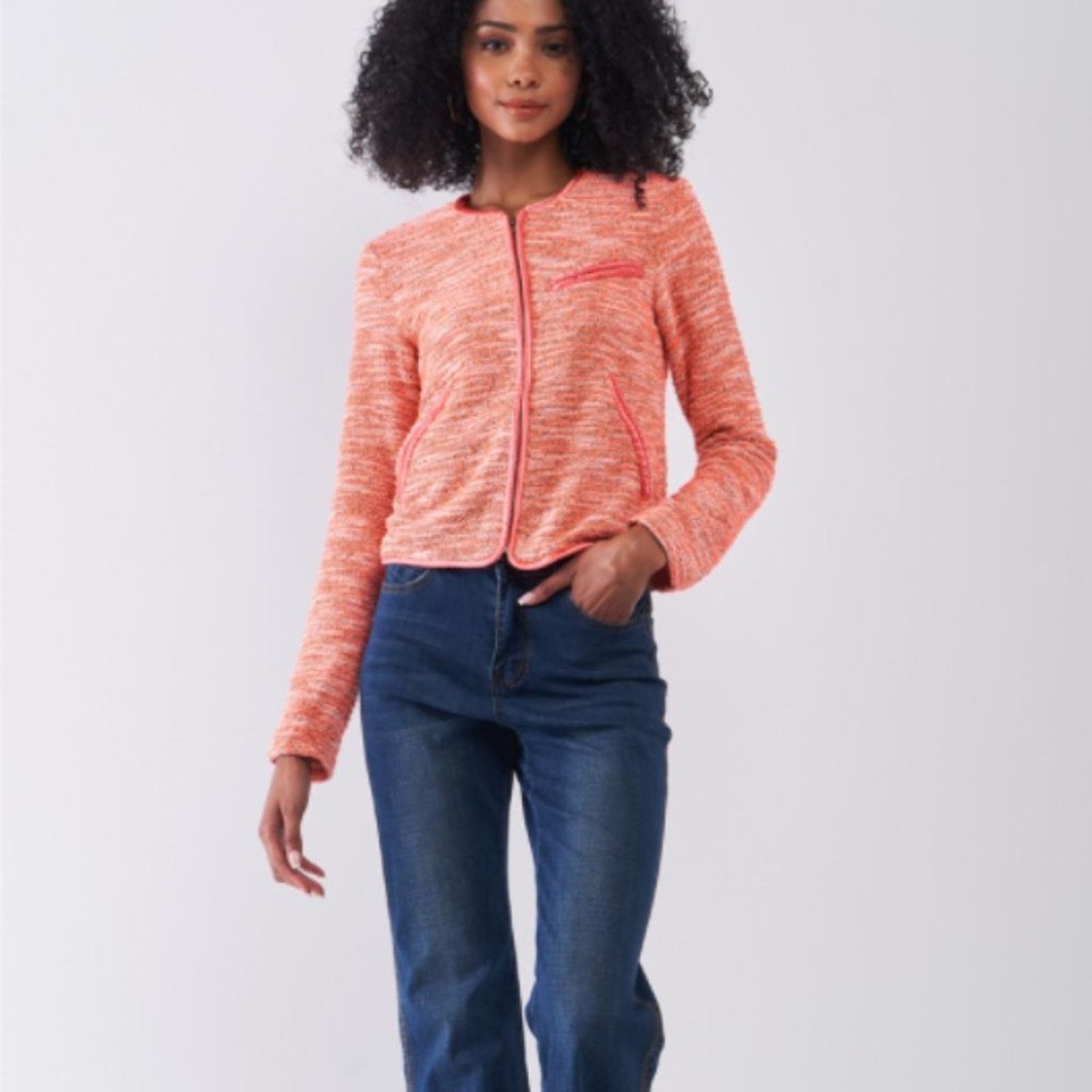 Other Orange Vintage Tweed Front Zip-Up Detail Jacket With Pockets Size XS / US 0-2 / IT 36-38 - 5 Thumbnail
