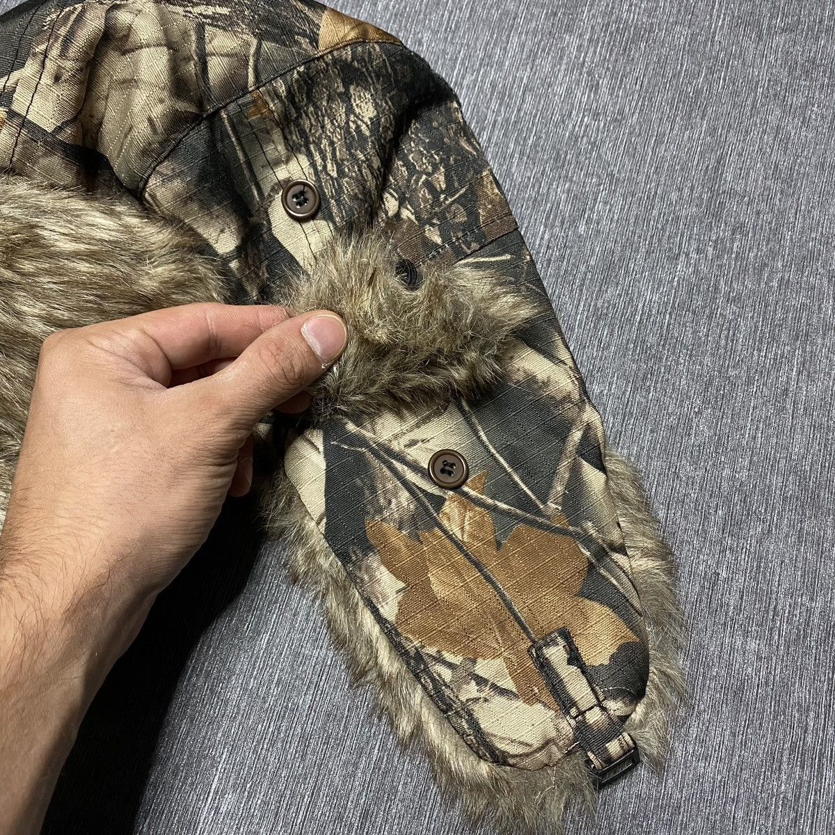 Japanese Brand × Vintage Crazy Y2K RealTree camo Mohair Fuzzi Hat Ushanka Size ONE SIZE - 3 Thumbnail