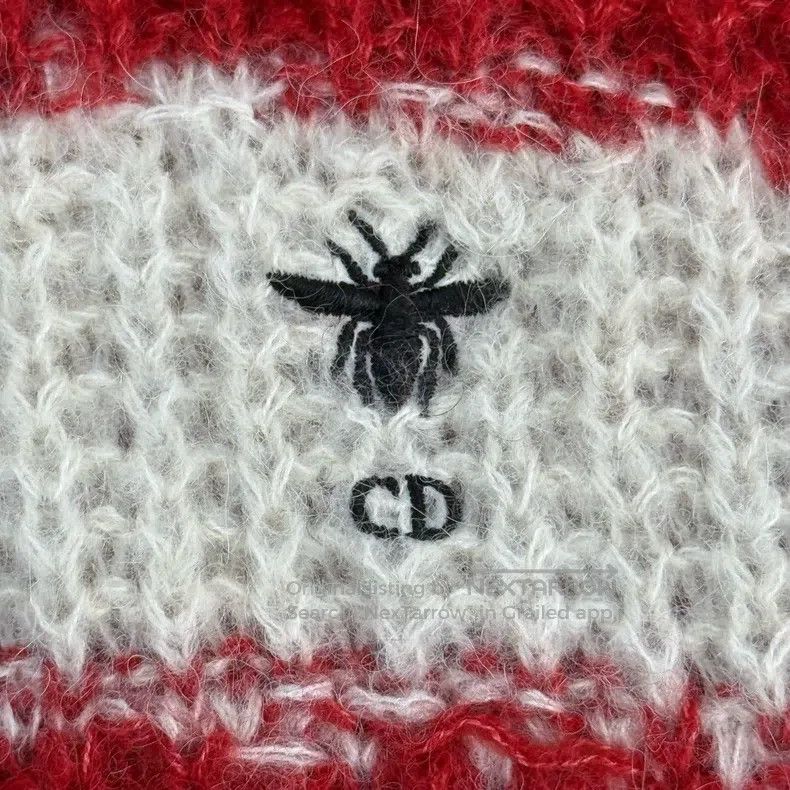 Dior Dior Red and white striped embroidered bee alpaca wool mul Size S / US 4 / IT 40 - 7 Thumbnail