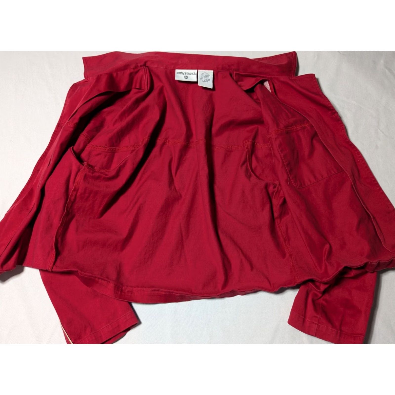 Vintage KATHY IRELAND Red Cotton Stretch Button-Up Jacket Women XL Size XL / US 12-14 / IT 48-50 - 3 Thumbnail