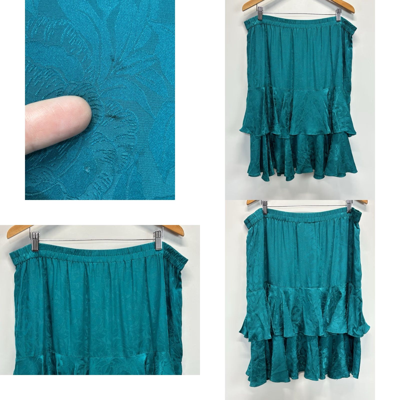 Vintage VINTAGE Silk Studio 2 Pc Skirt Set Outfit Women's 18 Plus Green Silk Shirt Tiered Skirt 1980s Cocktail Mens? Womens Size XXL / US 16-18 / IT 52-54 - 8 Thumbnail
