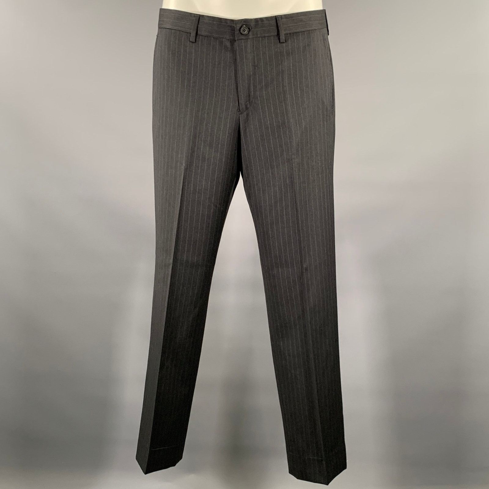 Emporio Armani EMPORIO ARMANI 42 Grey Charcoal Pinstripe Virgin Wool Suit Size 42R - 4 Thumbnail